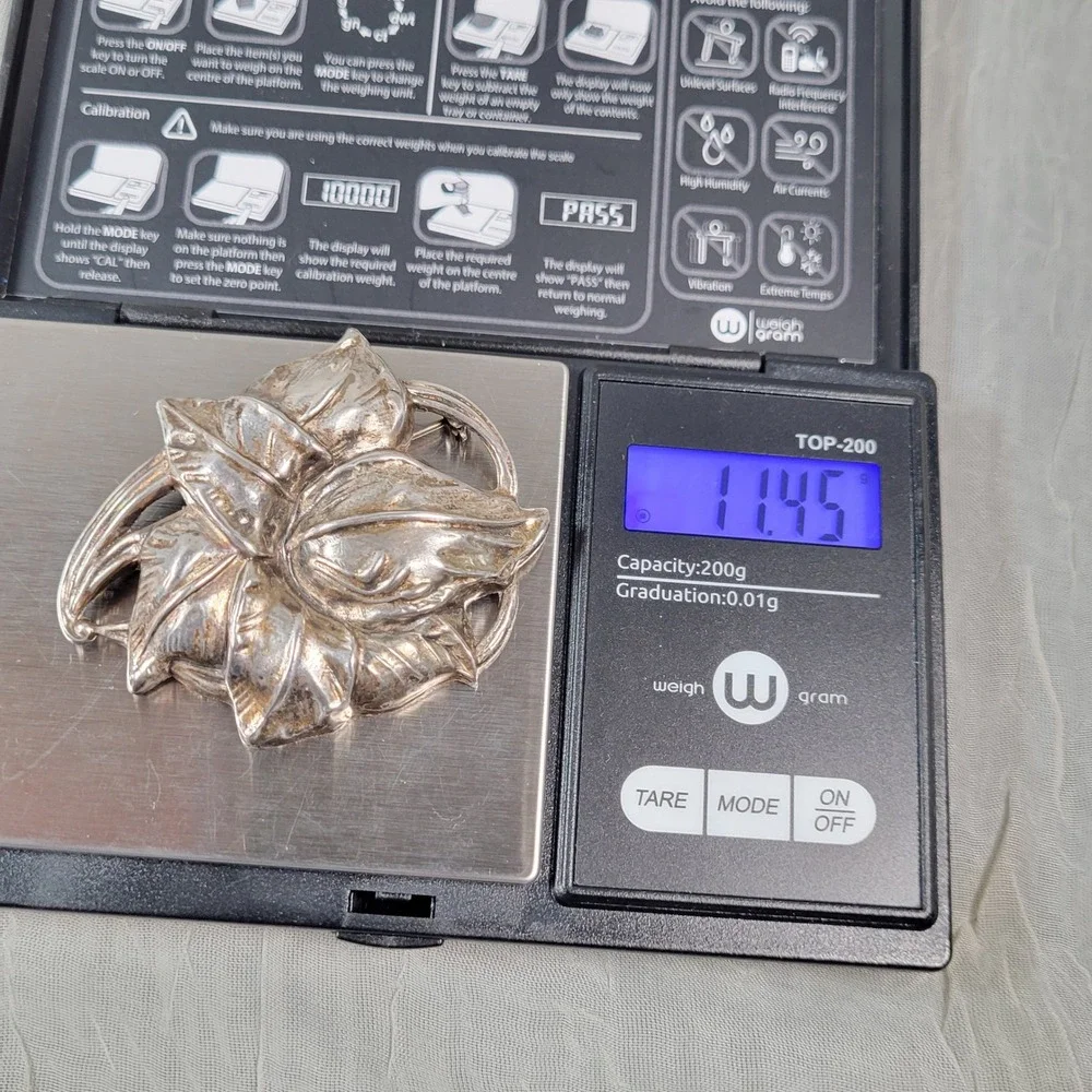 Vintage Sterling Silver Dimensional Floral Leaf Brooch Pin 11.45g